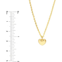 Olas d'Oro - 14K Yellow Gold Mini Puff Heart Pendant Necklace - Adjustable 2" Chain