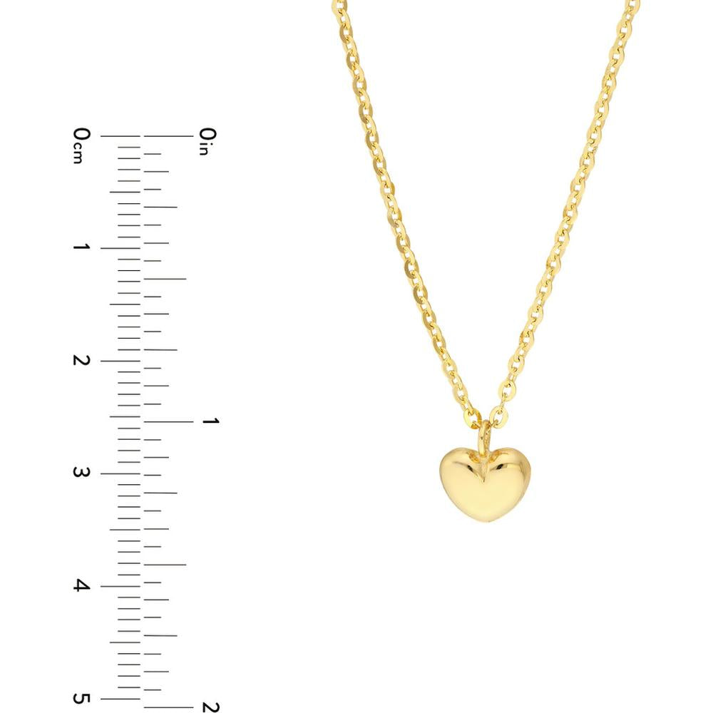 Olas d'Oro - 14K Yellow Gold Mini Puff Heart Pendant Necklace - Adjustable 2" Chain