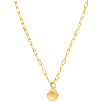 Olas d'Oro - 14K Yellow Gold Mini Seashell Paper Clip Necklace with Spring Ring Closure - 1.93g