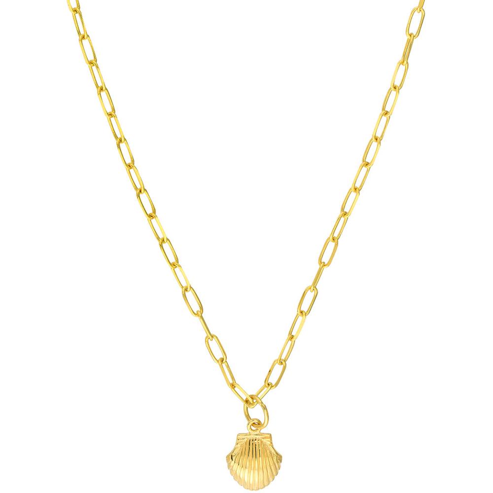 Olas d'Oro - 14K Yellow Gold Mini Seashell Paper Clip Necklace with Spring Ring Closure - 1.93g