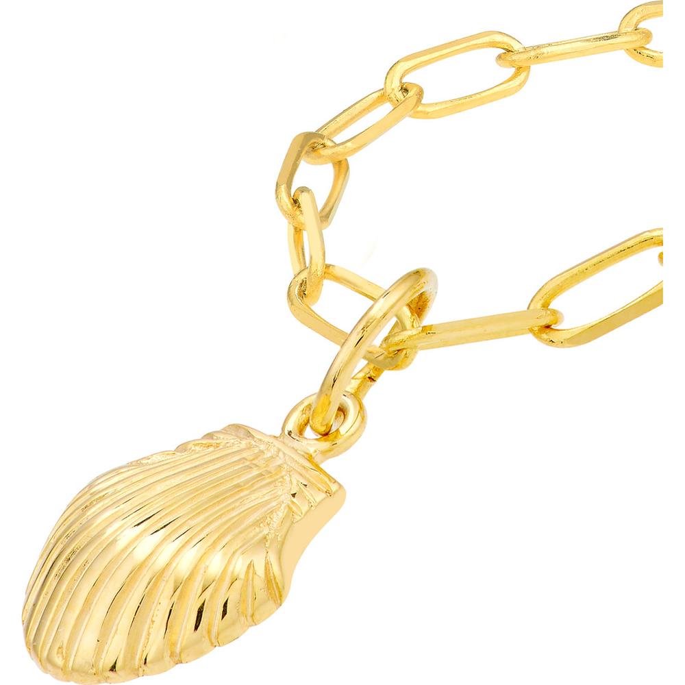 Olas d'Oro - 14K Yellow Gold Mini Seashell Paper Clip Necklace with Spring Ring Closure - 1.93g