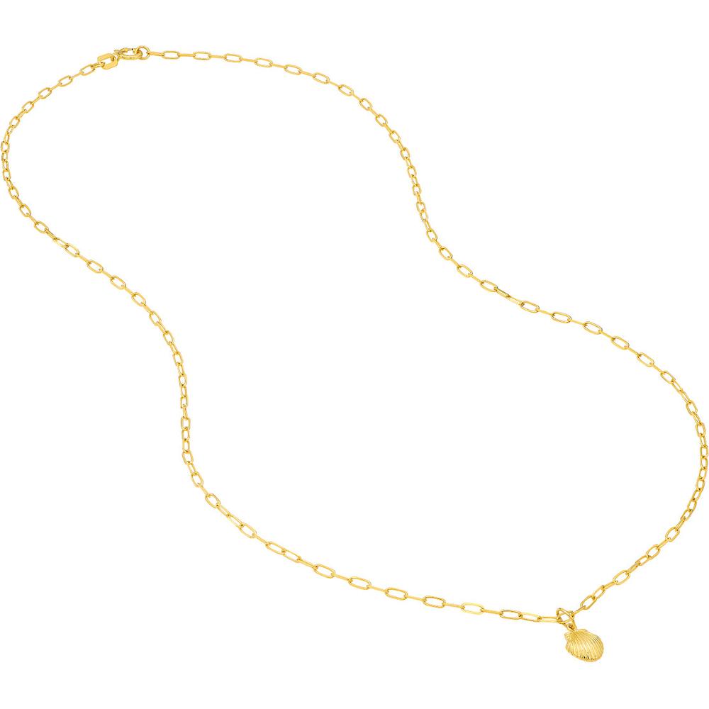 Olas d'Oro - 14K Yellow Gold Mini Seashell Paper Clip Necklace with Spring Ring Closure - 1.93g