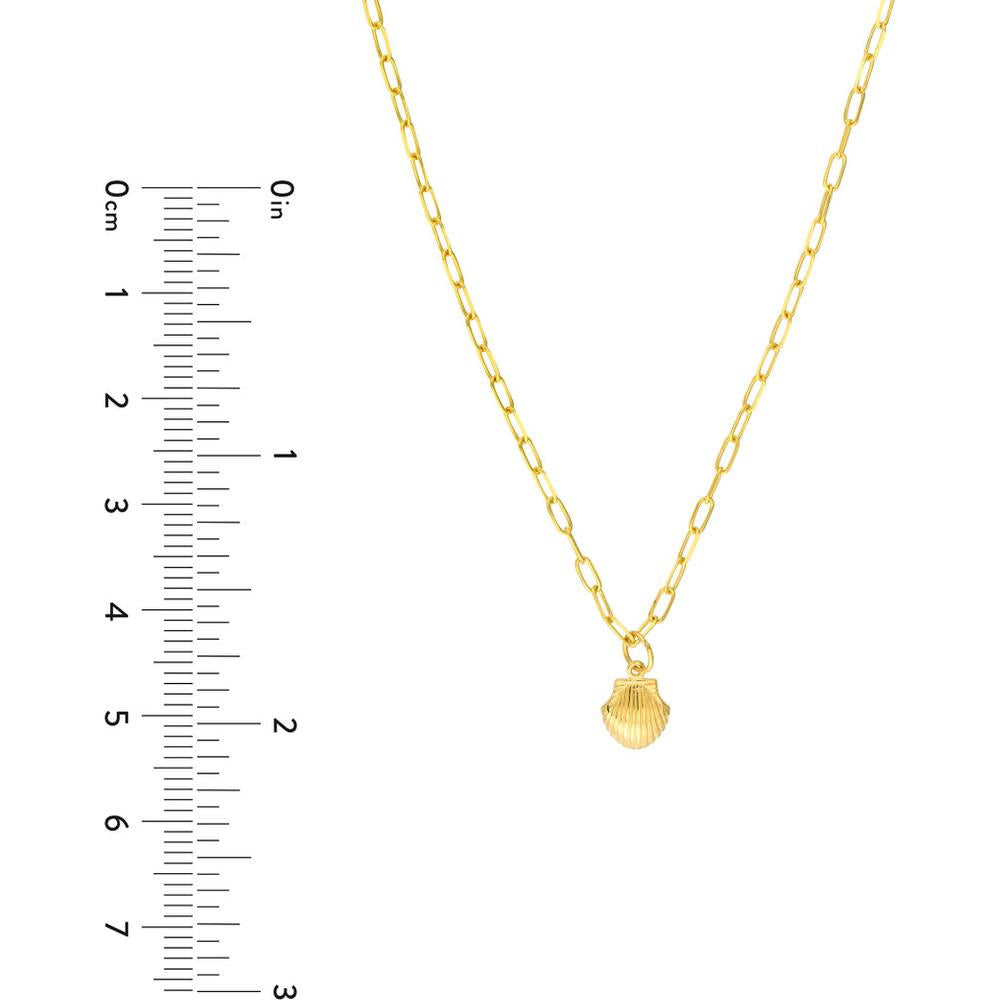 Olas d'Oro - 14K Yellow Gold Mini Seashell Paper Clip Necklace with Spring Ring Closure - 1.93g
