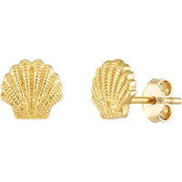 Olas d'Oro - 14K Yellow Gold Mini Seashell Stud Earrings - 1.13g Total Weight