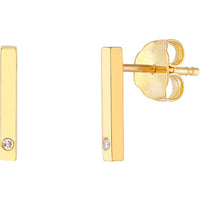 Olas d'Oro - 14K Yellow Gold Mini Staple Bar Earrings with Diamond - 0.01 Carat Total Diamond Weight