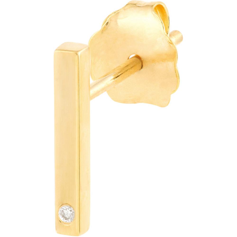 Olas d'Oro - 14K Yellow Gold Mini Staple Bar Earrings with Diamond - 0.01 Carat Total Diamond Weight