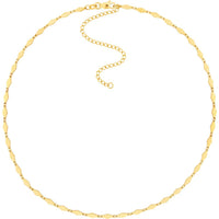 Olas d'Oro - 14K Yellow Gold Mirror Diamond Shape Link Choker Necklace with 3-Inch Extender and Lobster Clasp