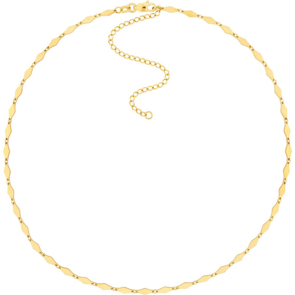 Olas d'Oro - 14K Yellow Gold Mirror Diamond Shape Link Choker Necklace with 3-Inch Extender and Lobster Clasp