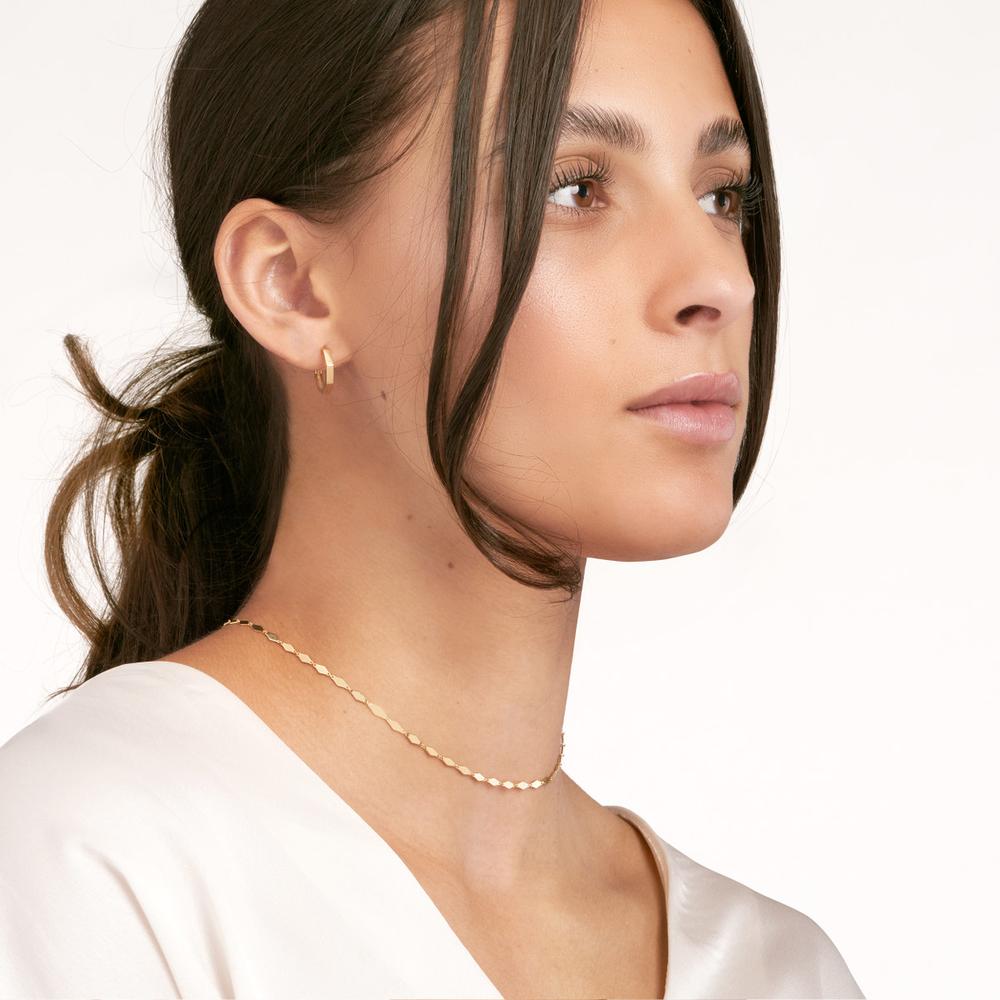 Olas d'Oro - 14K Yellow Gold Mirror Diamond Shape Link Choker Necklace with 3-Inch Extender and Lobster Clasp