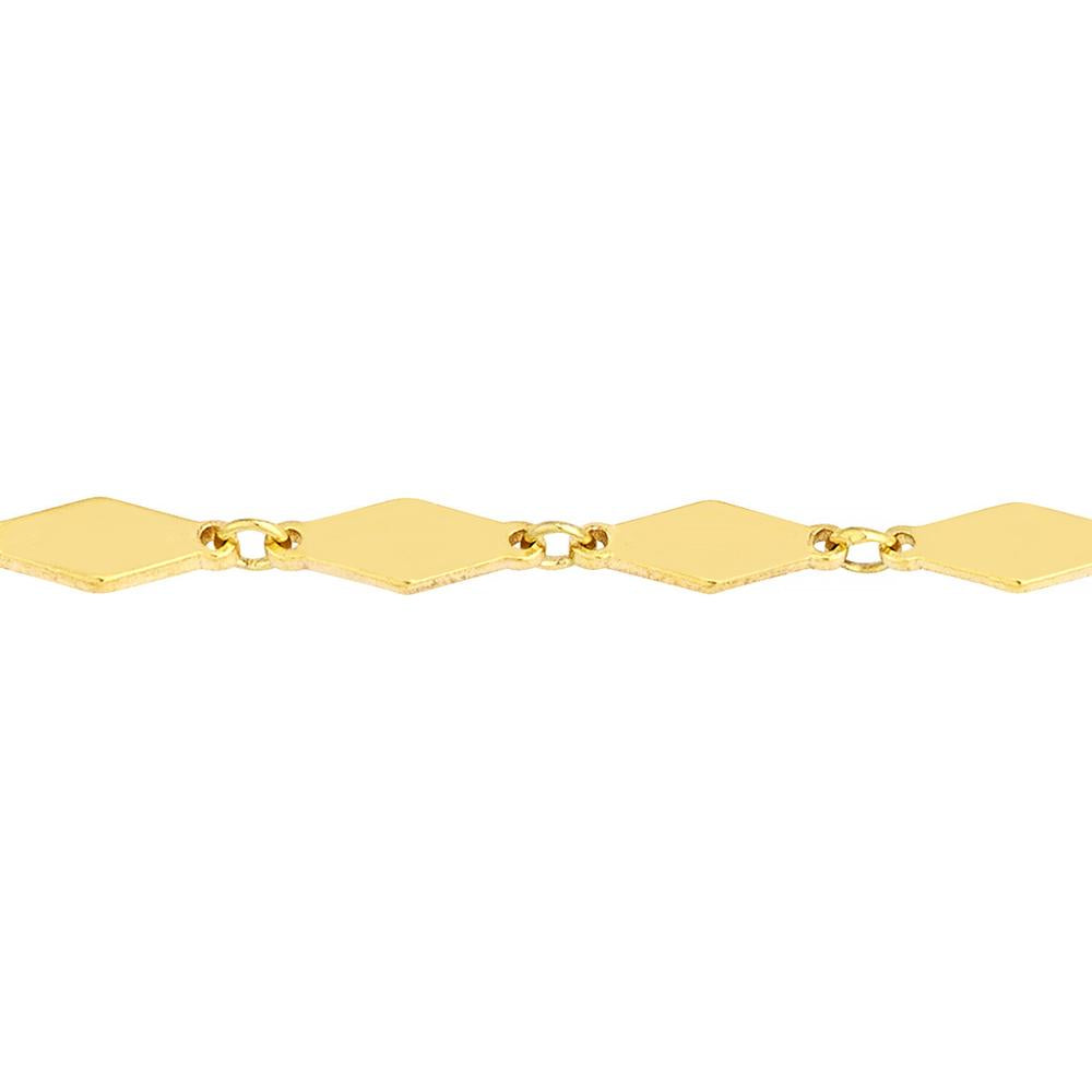 Olas d'Oro - 14K Yellow Gold Mirror Diamond Shape Link Choker Necklace with 3-Inch Extender and Lobster Clasp