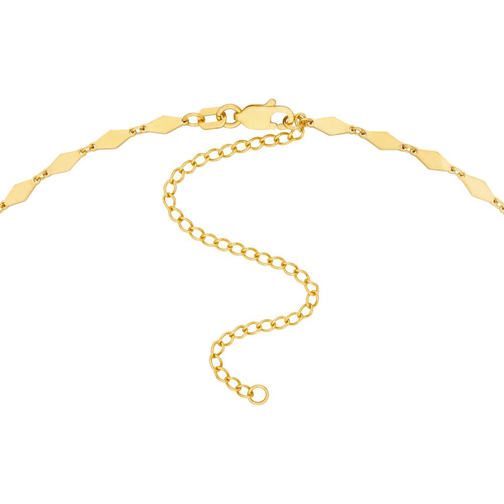 Olas d'Oro - 14K Yellow Gold Mirror Diamond Shape Link Choker Necklace with 3-Inch Extender and Lobster Clasp