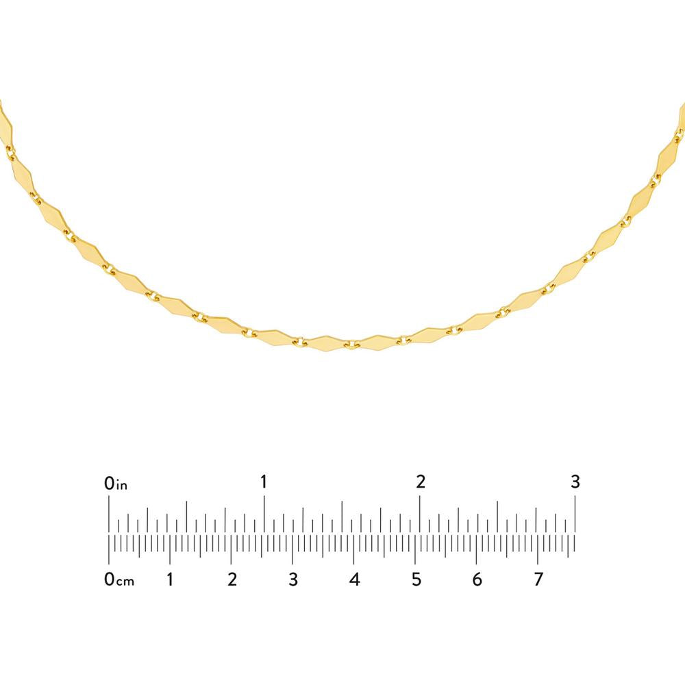Olas d'Oro - 14K Yellow Gold Mirror Diamond Shape Link Choker Necklace with 3-Inch Extender and Lobster Clasp