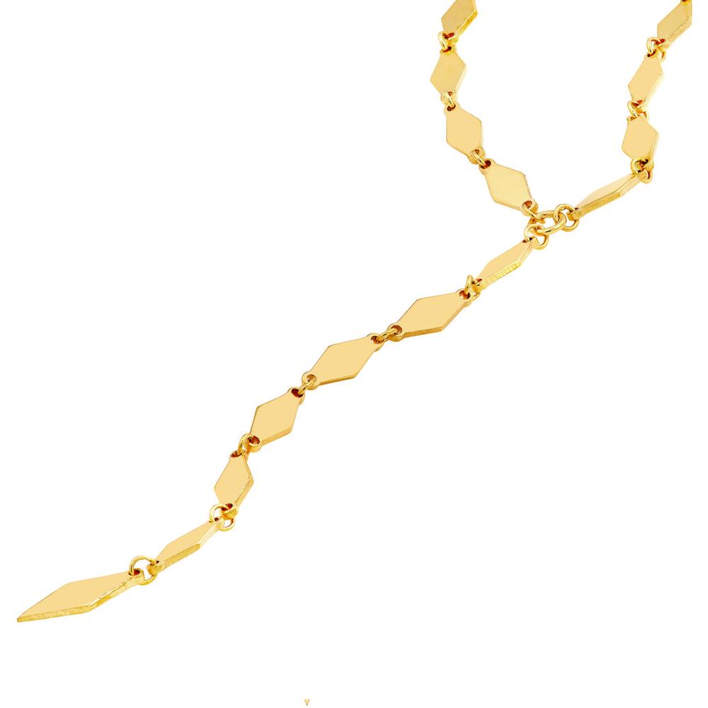 Olas d'Oro - 14K Yellow Gold Mirror Diamond Shape Link Lariat Necklace - 6.05g