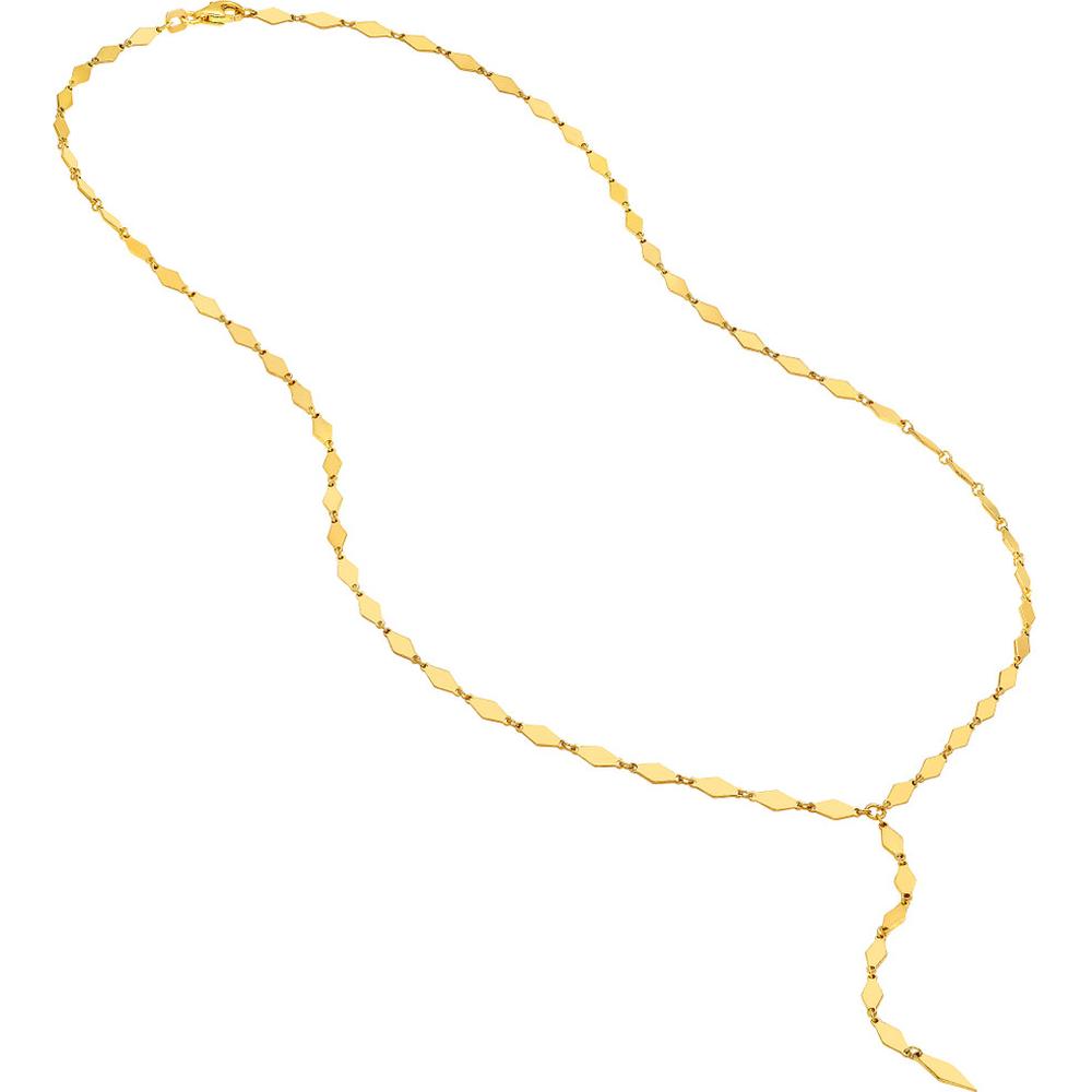 Olas d'Oro - 14K Yellow Gold Mirror Diamond Shape Link Lariat Necklace - 6.05g