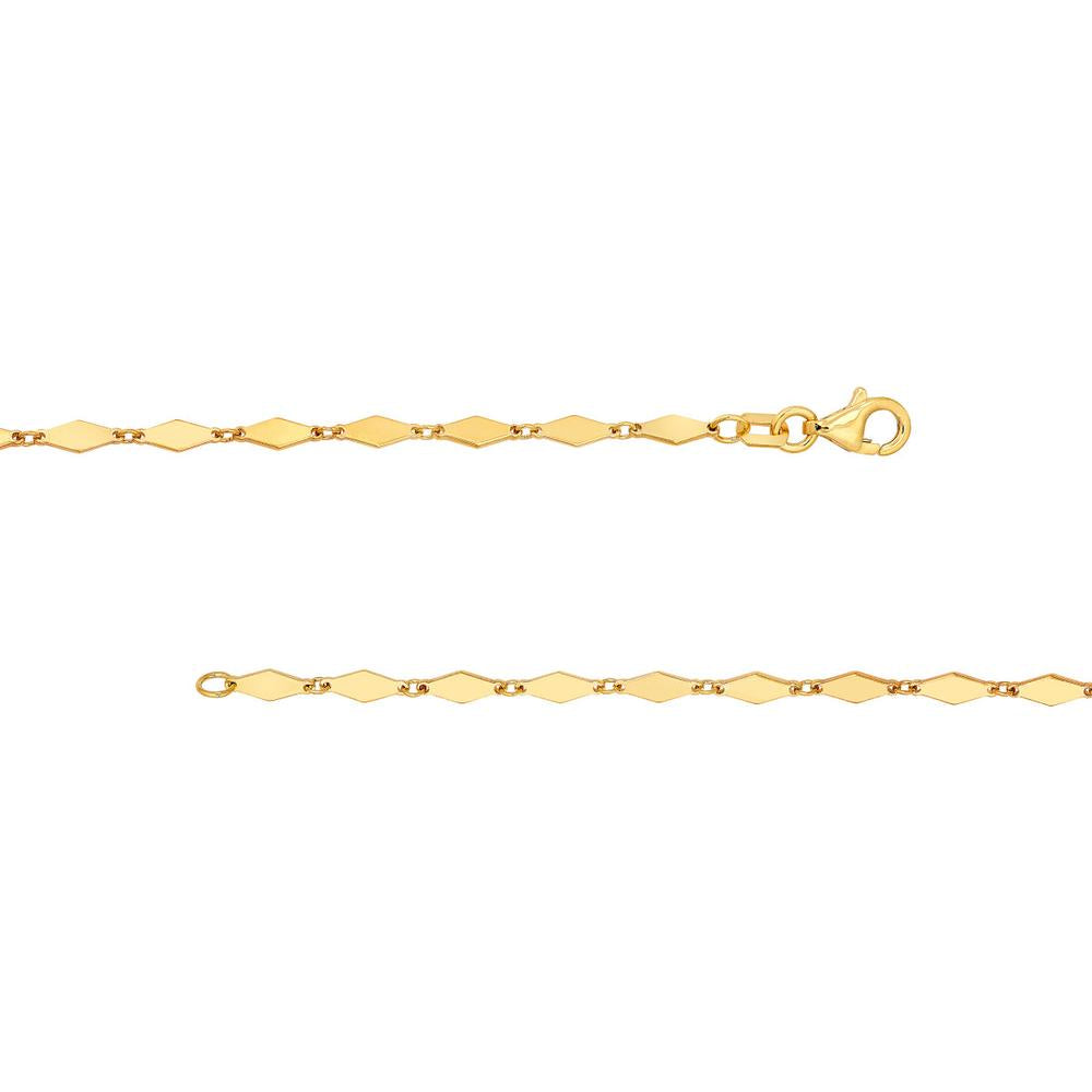 Olas d'Oro - 14K Yellow Gold Mirror Diamond Shape Link Lariat Necklace - 6.05g