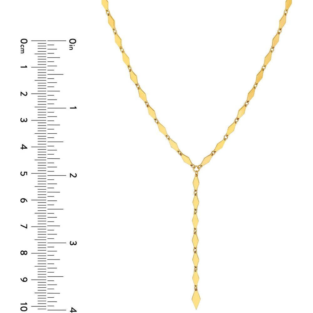 Olas d'Oro - 14K Yellow Gold Mirror Diamond Shape Link Lariat Necklace - 6.05g