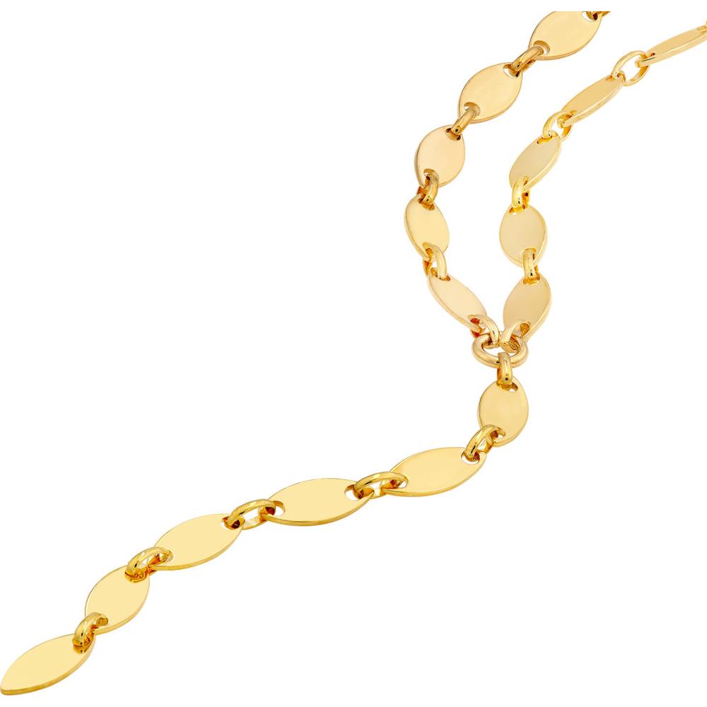 Olas d'Oro - 14K Yellow Gold Mirror Oval Shape Link Lariat Necklace  6.09g Total Weight