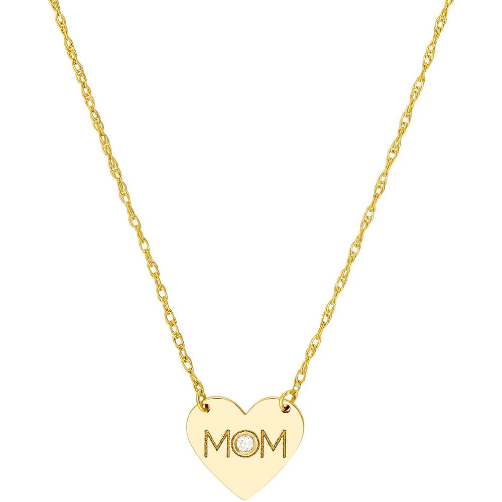 Olas d'Oro - 14K Yellow Gold "MOM" Heart Necklace with 1.2pt Diamond Pendant