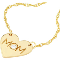 Olas d'Oro - 14K Yellow Gold "MOM" Heart Necklace with 1.2pt Diamond Pendant