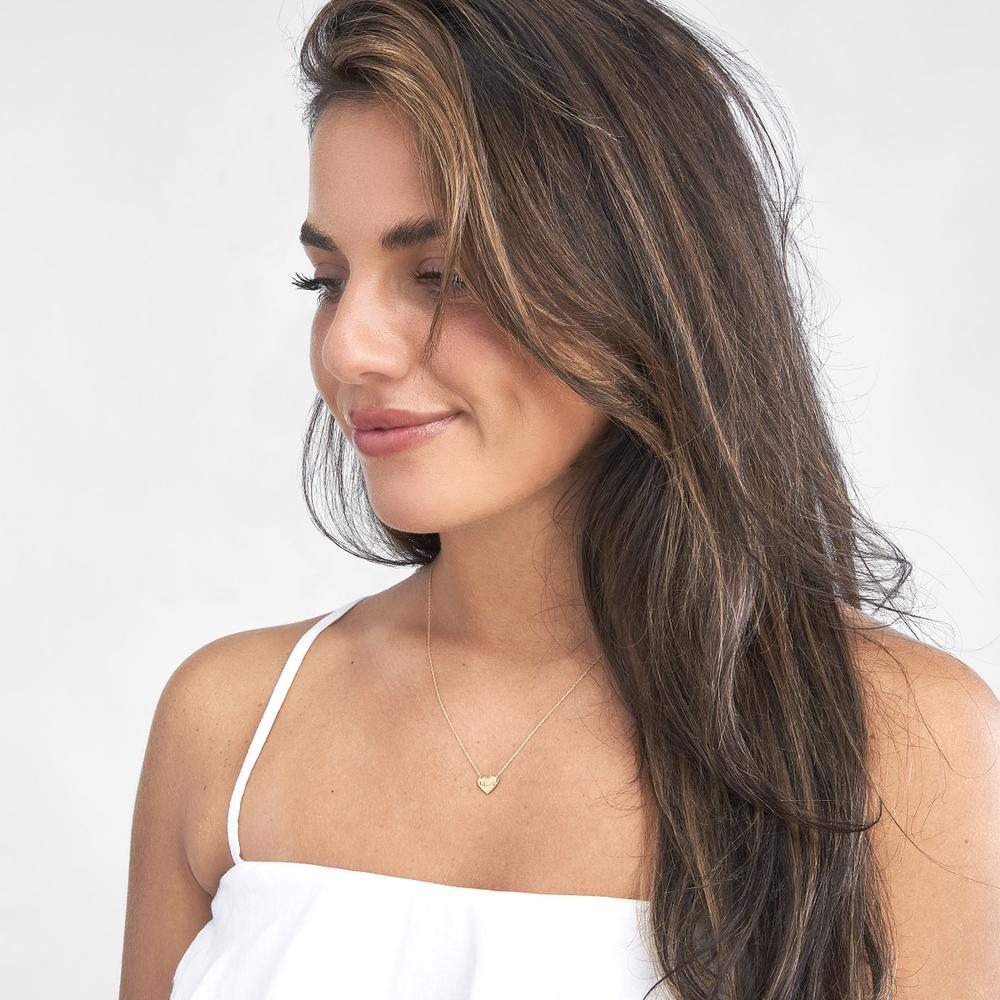 Olas d'Oro - 14K Yellow Gold "MOM" Heart Necklace with 1.2pt Diamond Pendant