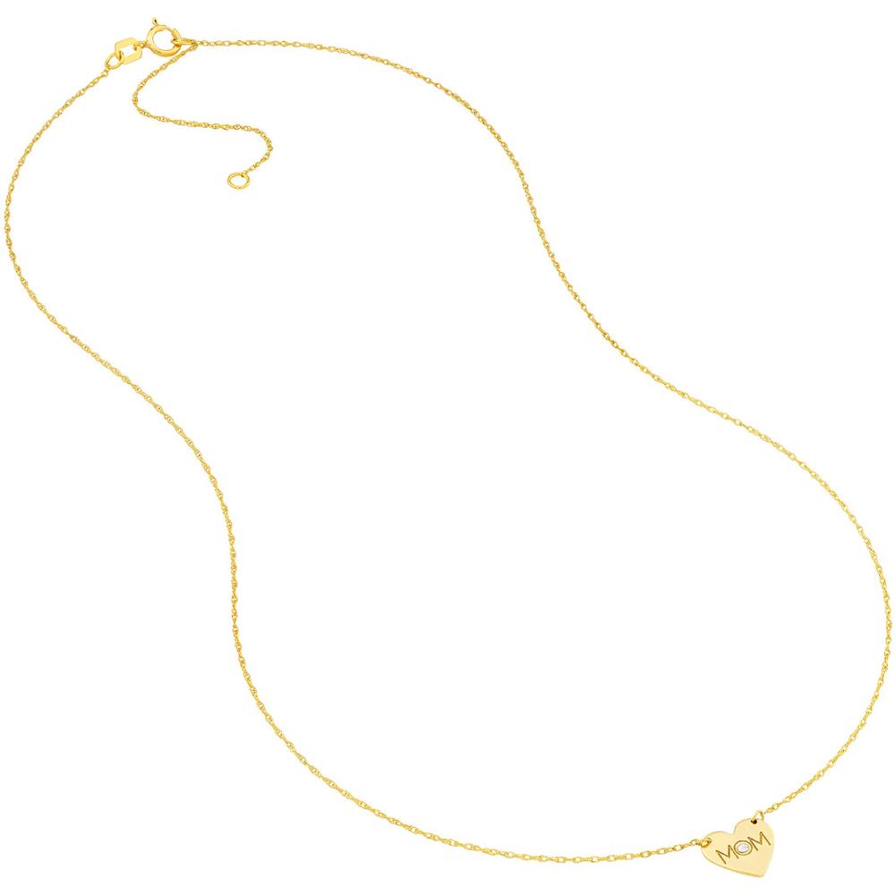 Olas d'Oro - 14K Yellow Gold "MOM" Heart Necklace with 1.2pt Diamond Pendant