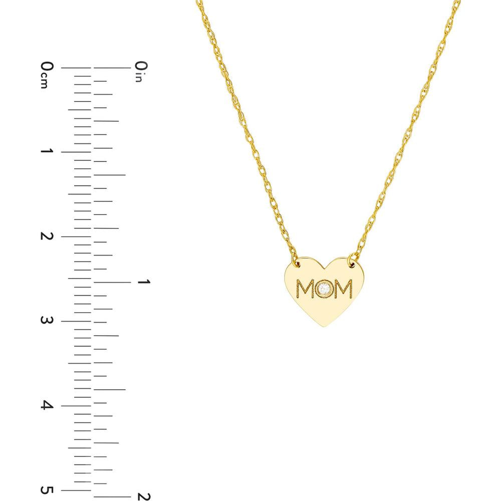 Olas d'Oro - 14K Yellow Gold "MOM" Heart Necklace with 1.2pt Diamond Pendant