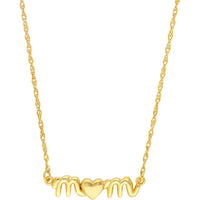 Olas d'Oro - 14K Yellow Gold "Mom" Heart Pendant Necklace - 1.14g Weight