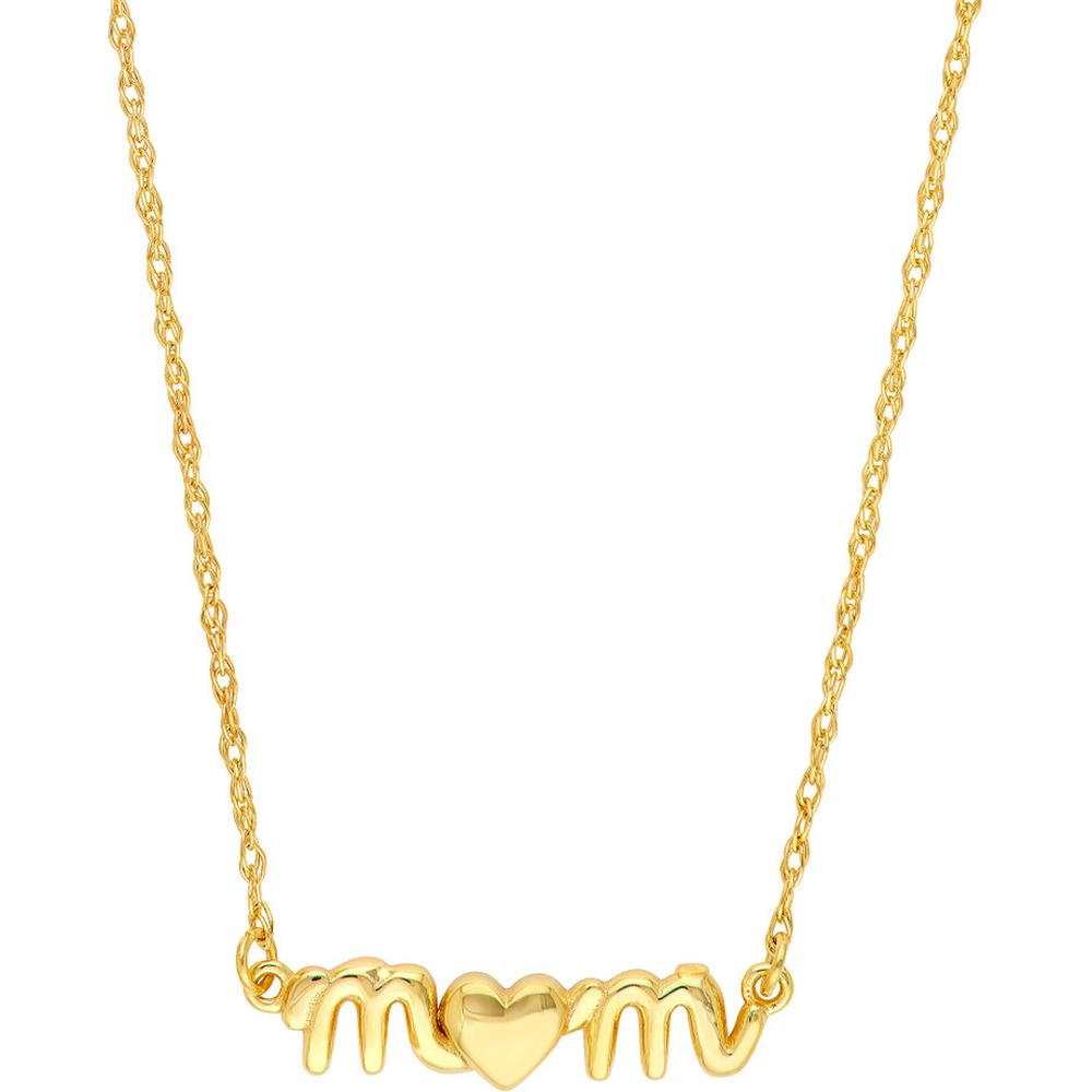 Olas d'Oro - 14K Yellow Gold "Mom" Heart Pendant Necklace - 1.14g Weight