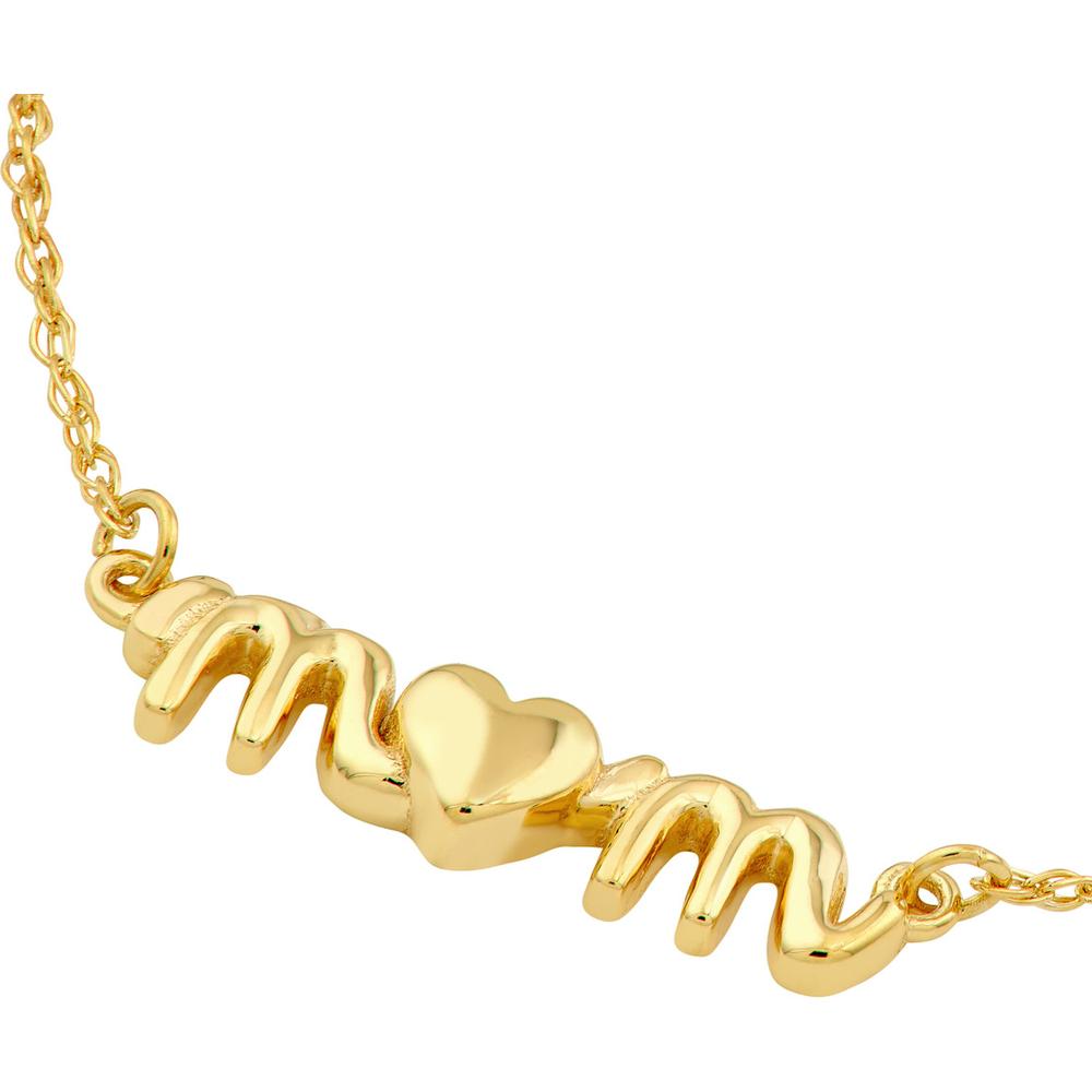 Olas d'Oro - 14K Yellow Gold "Mom" Heart Pendant Necklace - 1.14g Weight