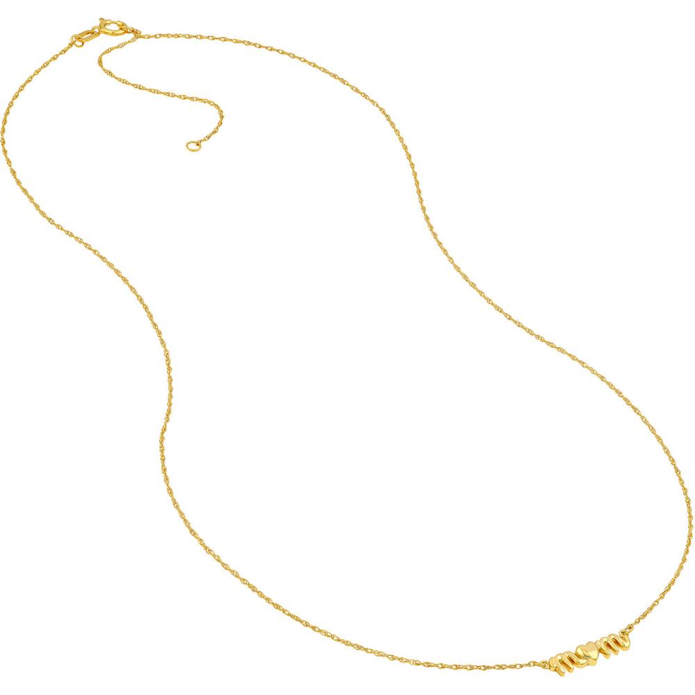 Olas d'Oro - 14K Yellow Gold "Mom" Heart Pendant Necklace - 1.14g Weight