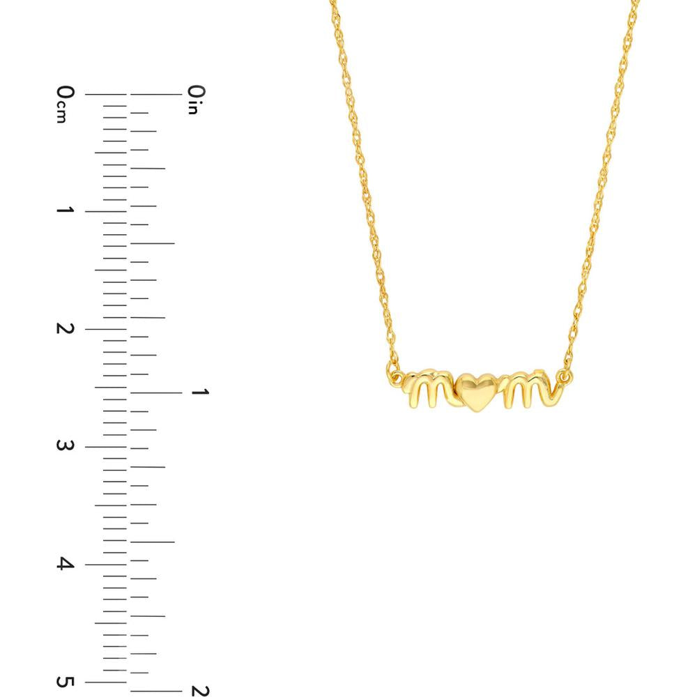 Olas d'Oro - 14K Yellow Gold "Mom" Heart Pendant Necklace - 1.14g Weight