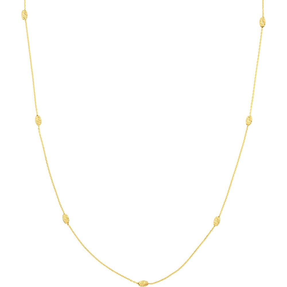 Olas d'Oro - 14K Yellow Gold Moon Cut Bead Station Adjustable Necklace - Delicate 3mm Beads