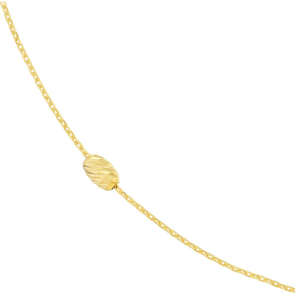 Olas d'Oro - 14K Yellow Gold Moon Cut Bead Station Adjustable Necklace - Delicate 3mm Beads