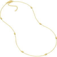 Olas d'Oro - 14K Yellow Gold Moon Cut Bead Station Adjustable Necklace - Delicate 3mm Beads