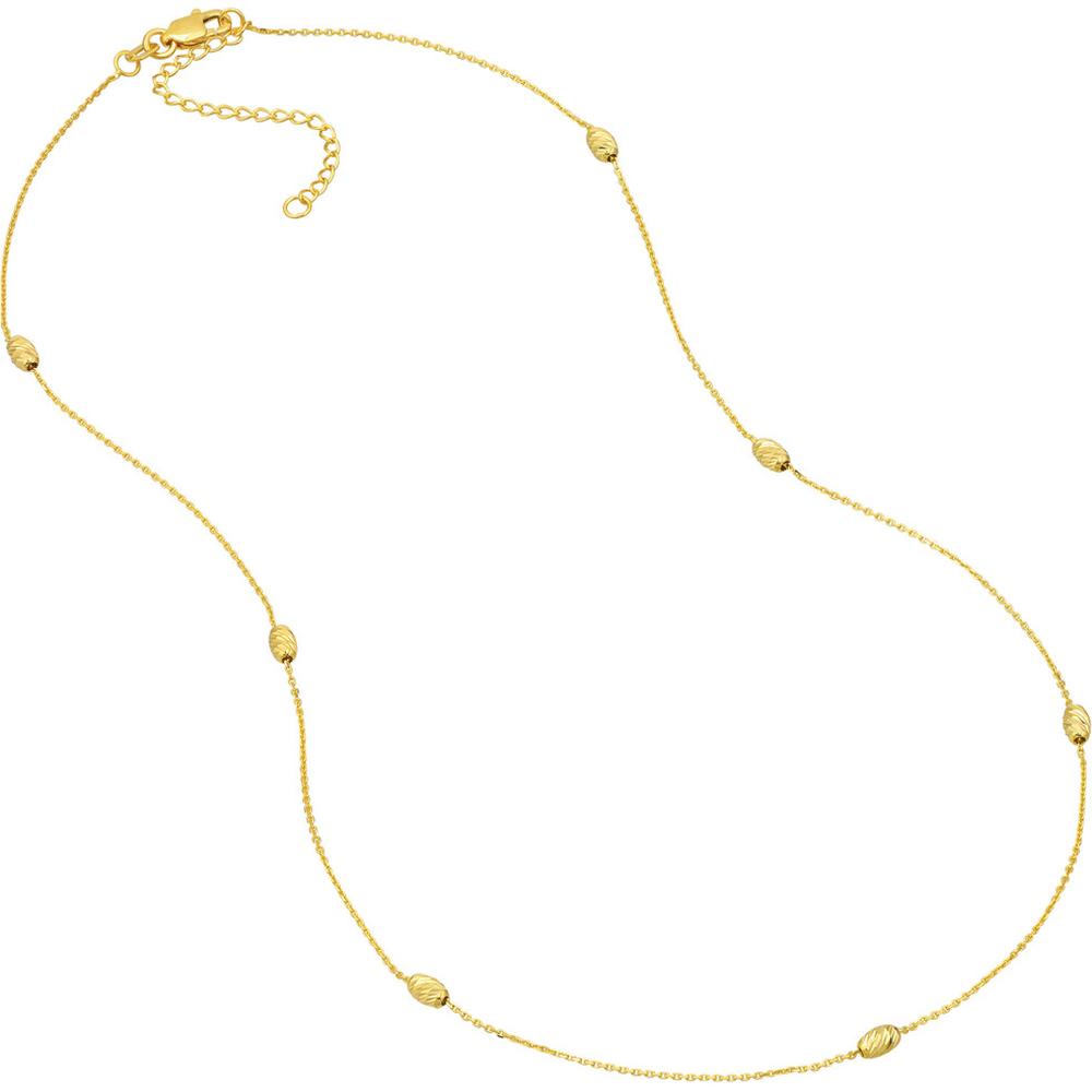 Olas d'Oro - 14K Yellow Gold Moon Cut Bead Station Adjustable Necklace - Delicate 3mm Beads