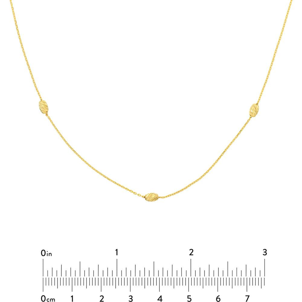Olas d'Oro - 14K Yellow Gold Moon Cut Bead Station Adjustable Necklace - Delicate 3mm Beads