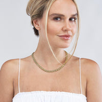 Olas d'Oro - 14K Yellow Gold Multi Row Polished Chain 10" Choker Necklace with Stampato 3D Effect