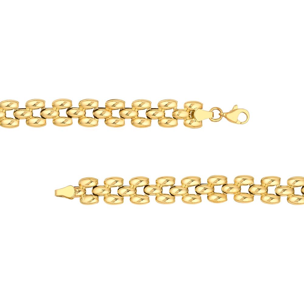 Olas d'Oro - 14K Yellow Gold Multi Row Polished Chain 10" Choker Necklace with Stampato 3D Effect