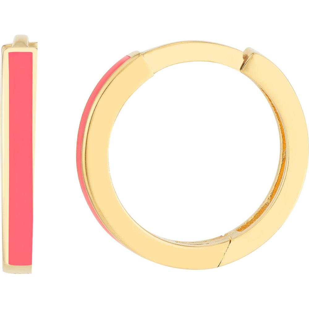 Olas d'Oro - 14K Yellow Gold Neon Pink Enamel Baby Hoop Earrings - 1.50g