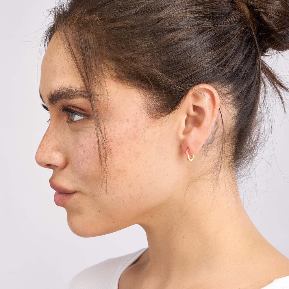 Olas d'Oro - 14K Yellow Gold Neon Pink Enamel Baby Hoop Earrings - 1.50g