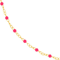 Olas d'Oro - 14K Yellow Gold Neon Pink Enamel Bead Piatto Chain Necklace - 18''