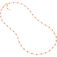 Olas d'Oro - 14K Yellow Gold Neon Pink Enamel Bead Piatto Chain Necklace - 18''