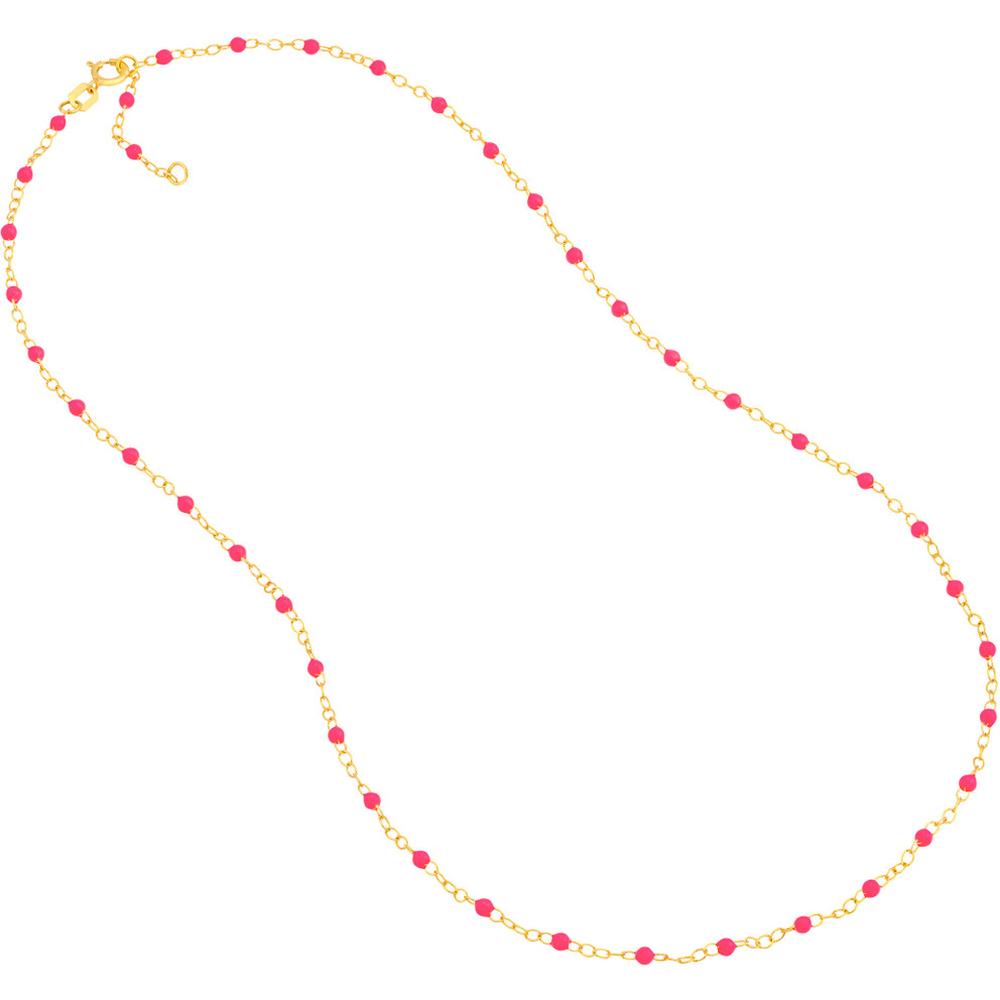Olas d'Oro - 14K Yellow Gold Neon Pink Enamel Bead Piatto Chain Necklace - 18''