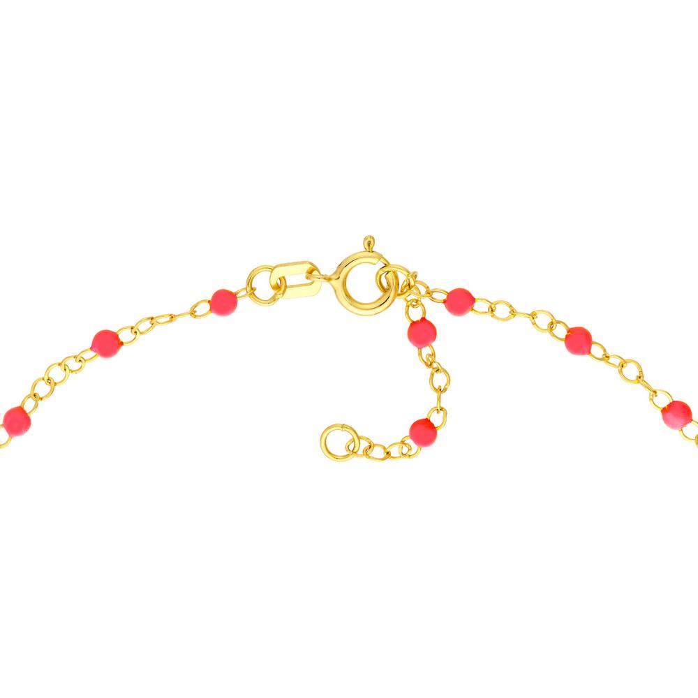 Olas d'Oro - 14K Yellow Gold Neon Pink Enamel Bead Piatto Chain Necklace - 18''