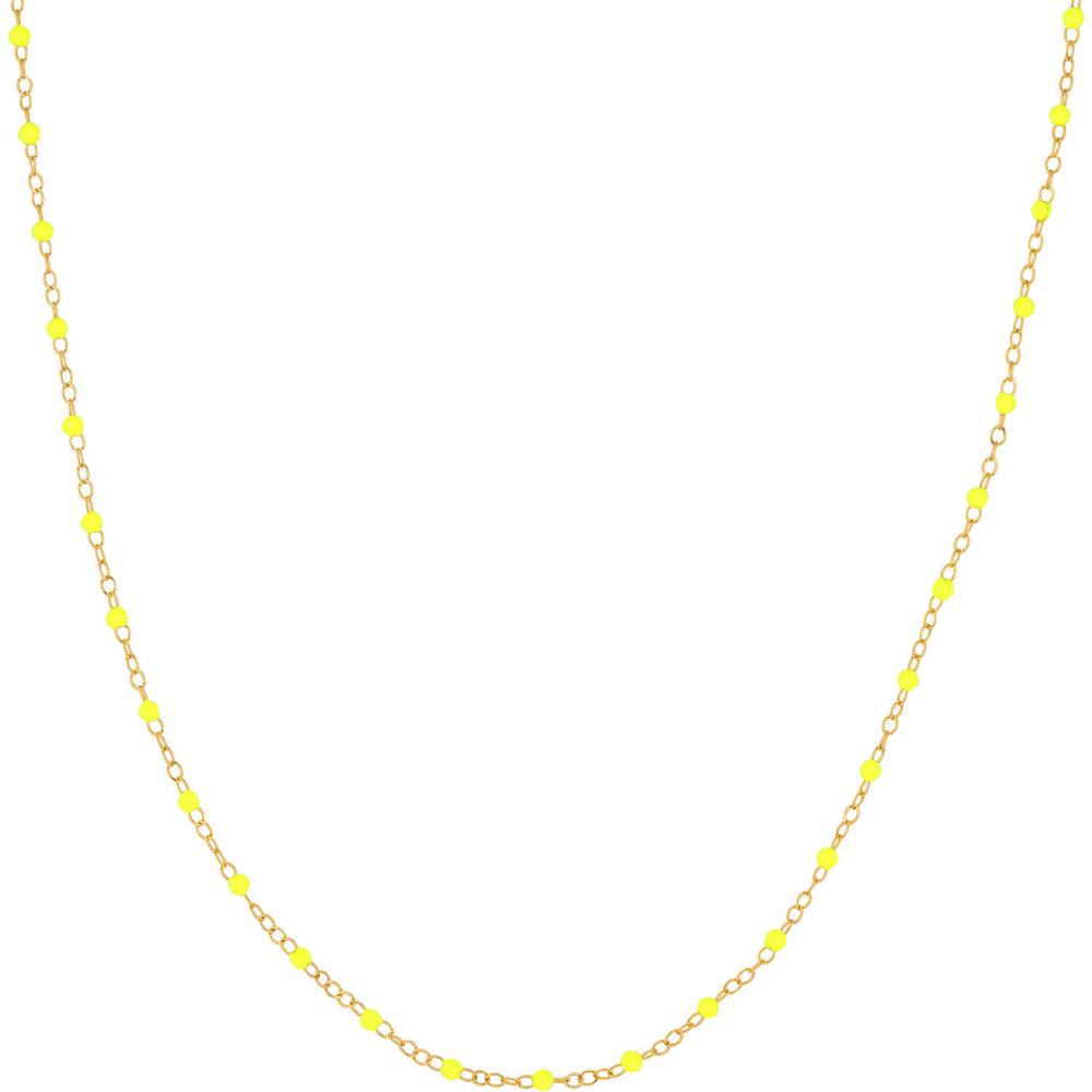 Olas d'Oro - 14K Yellow Gold Neon Yellow Enamel Bead Piatto Chain Necklace - 18" Length