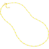 Olas d'Oro - 14K Yellow Gold Neon Yellow Enamel Bead Piatto Chain Necklace - 18" Length