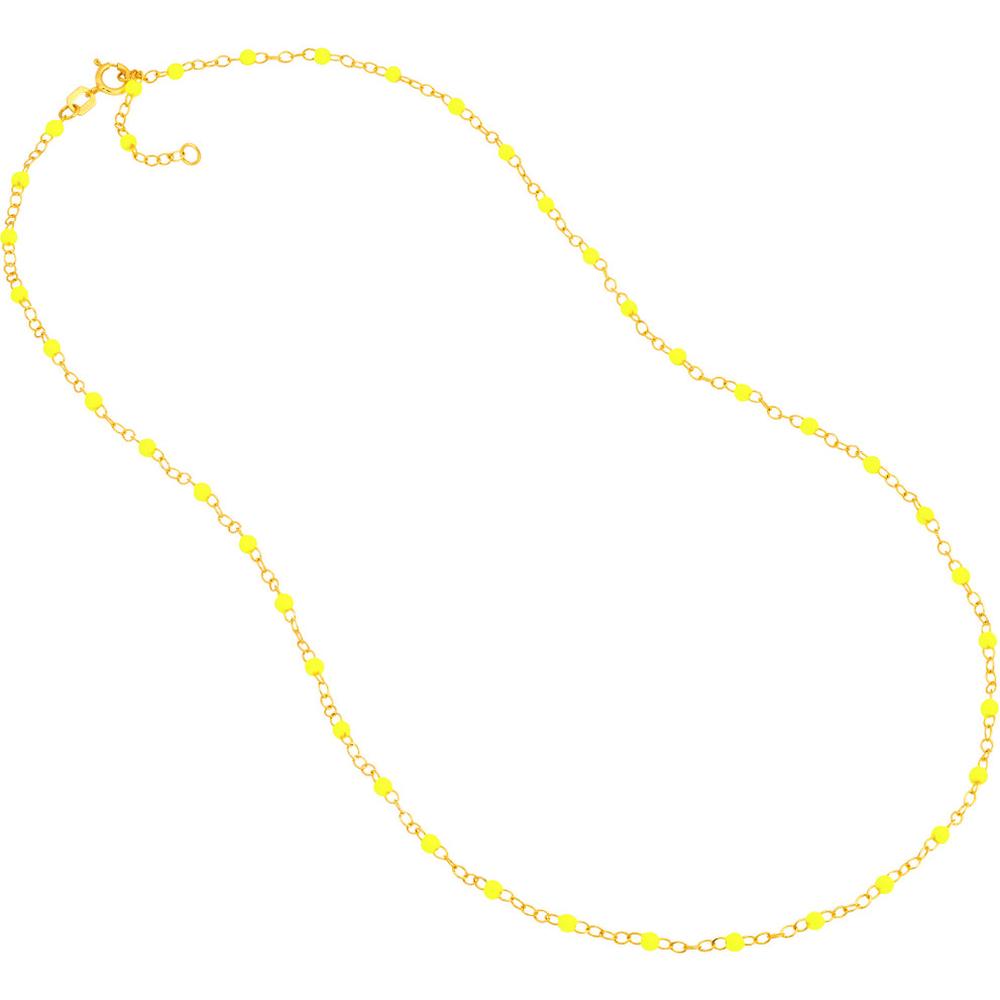 Olas d'Oro - 14K Yellow Gold Neon Yellow Enamel Bead Piatto Chain Necklace - 18" Length