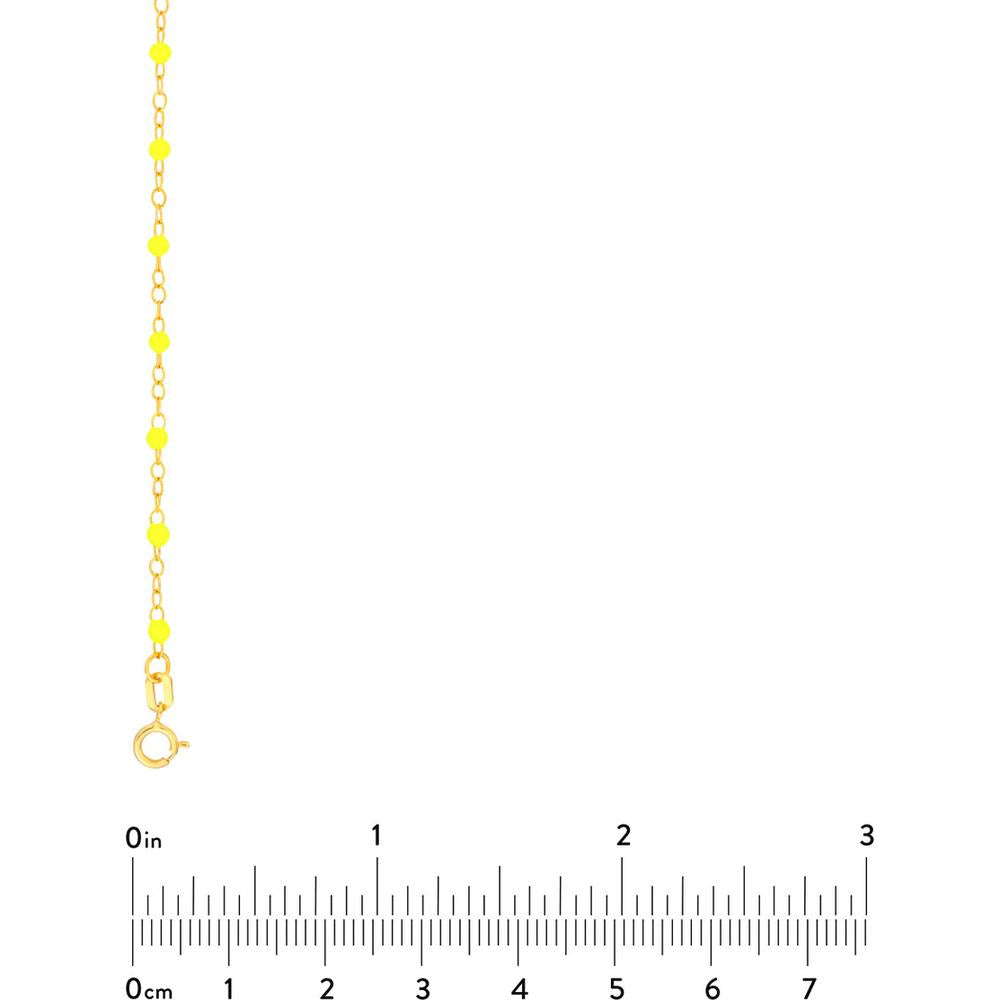 Olas d'Oro - 14K Yellow Gold Neon Yellow Enamel Bead Piatto Chain Necklace - 18" Length