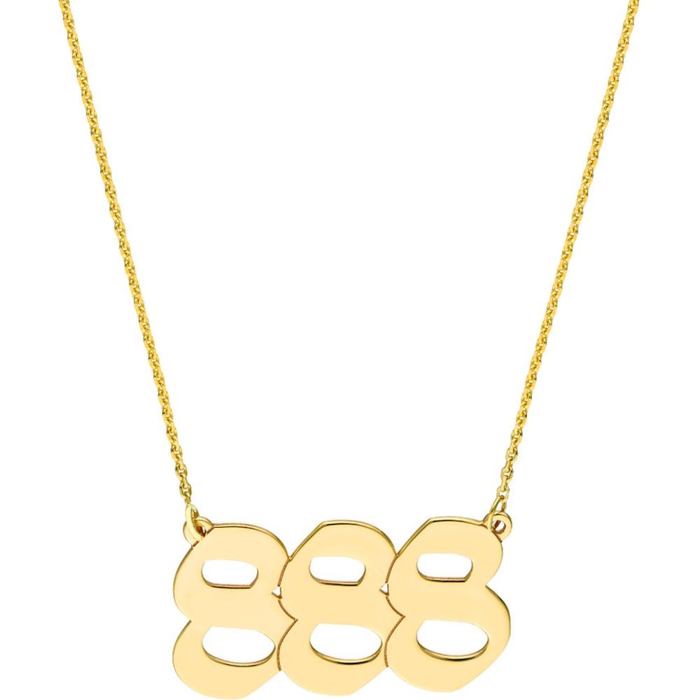 Olas d'Oro - 14K Yellow Gold Numerology 888 Pendant Necklace - Manifest Abundance and Balance