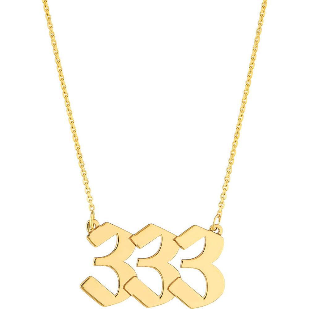 Olas d'Oro - 14K Yellow Gold Numerology Angel Number 333 Necklace - Adjustable 16-18 Inches
